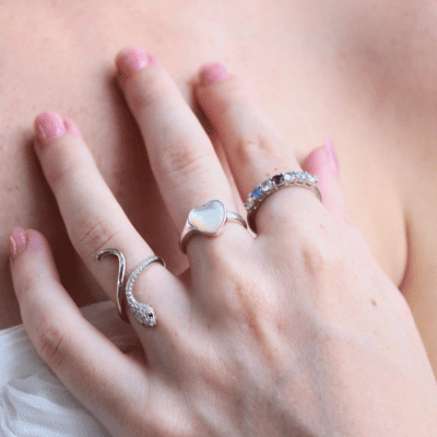 טבעת לב עם פנינה שטוחה